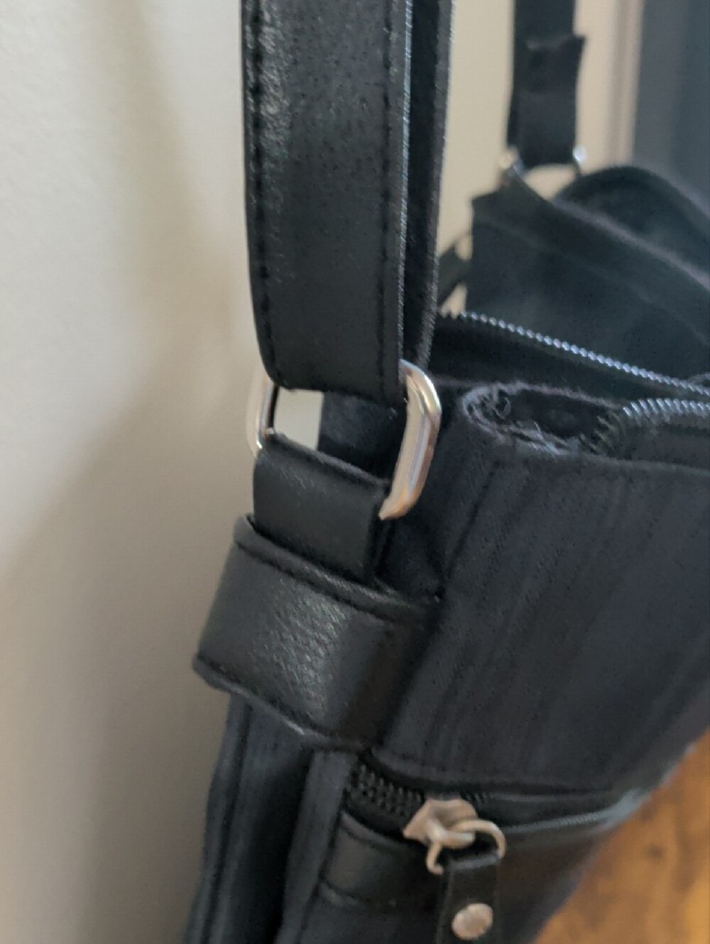 Roots Dark Grey Leather-Trim Crossbody Bag with Silver Hardware